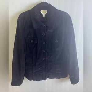 TALBOTS WOMEN VELOUR STRETCH BUTTON UP JACKET SZ 16 COLOR BLACK MADE IN THAILAND
